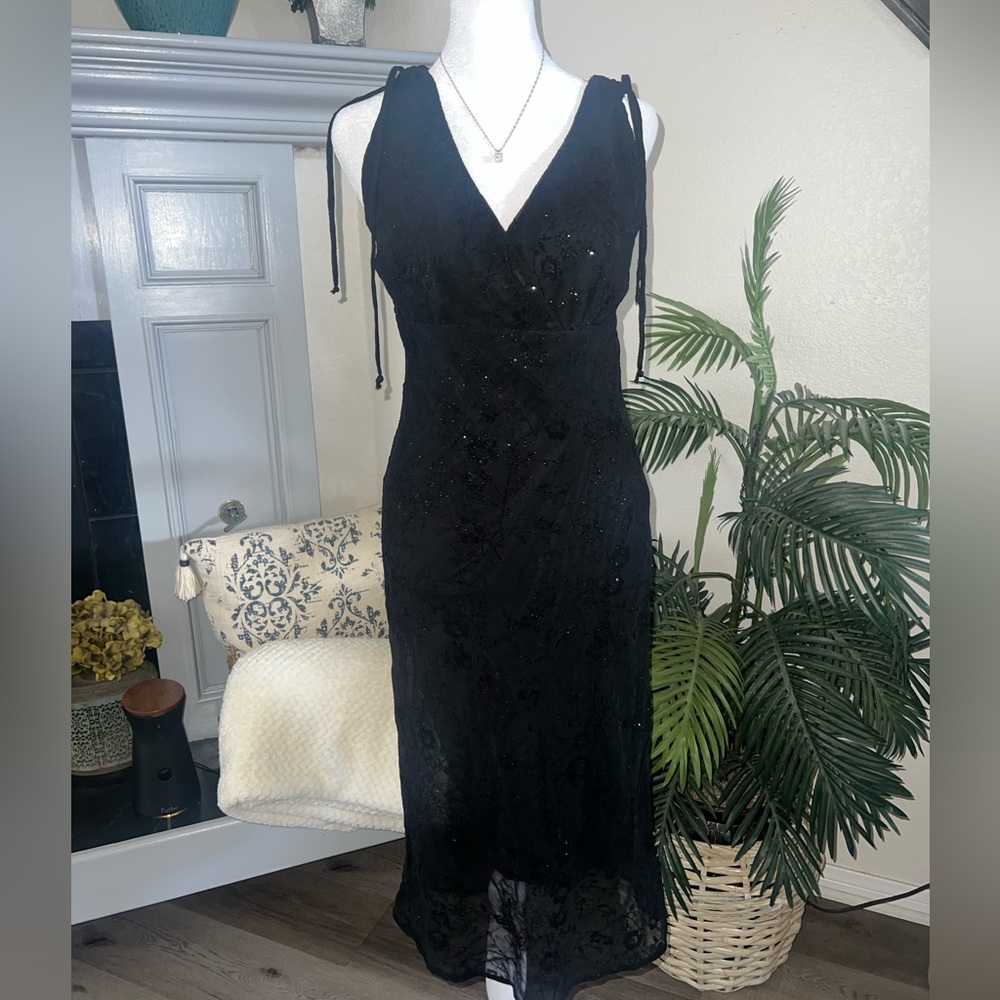 Vintage Y2K Sparkle Midi Black Sleeveless Dress